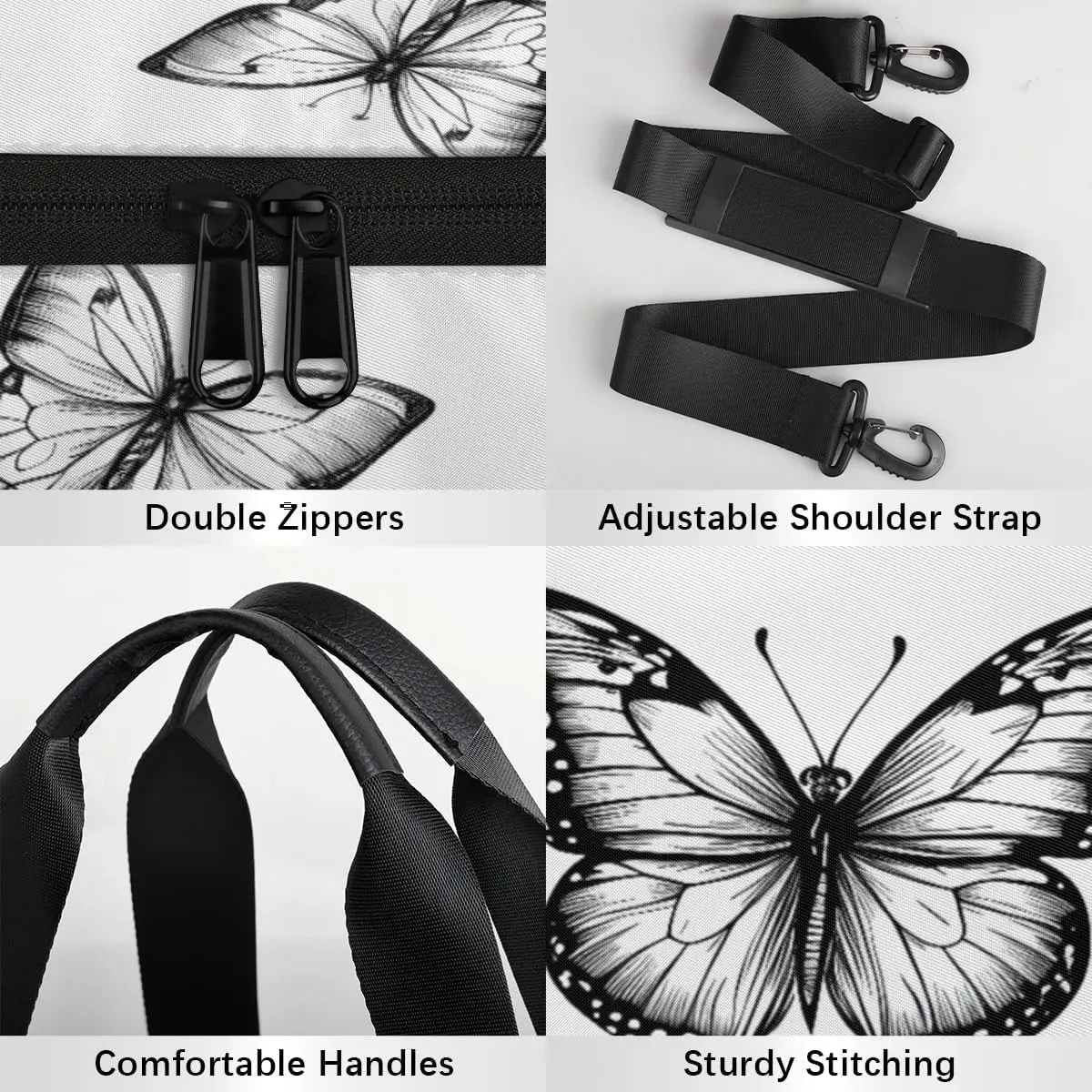 Gym Bags for Men Women Butterfly Love Heart Sports Duffel Bags Carry On Travel Duffle Bag with Detachable Adjustable Shoulder Strap Overnight Weekender Bag