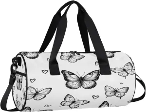 Gym Bags for Men Women Butterfly Love Heart Sports Duffel Bags Carry On Travel Duffle Bag with Detachable Adjustable Shoulder Strap Overnight Weekender Bag