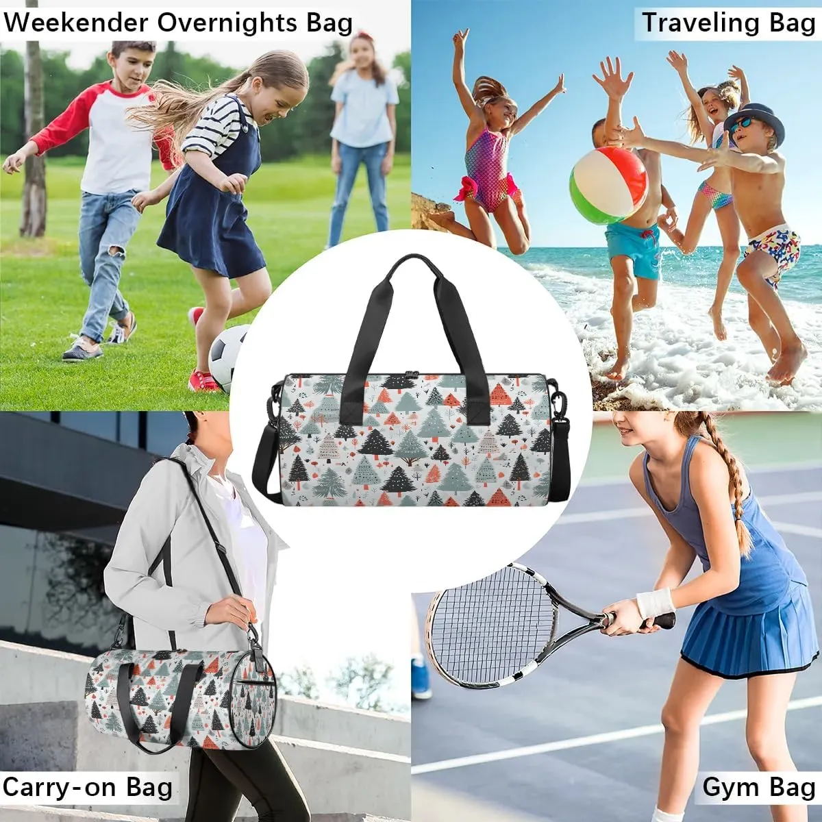 Gym Bags for Men Women Cute Trees Sports Duffel Bags Carry On Travel Duffle Bag with Detachable Adjustable Shoulder Strap Overnight Weekender Bag