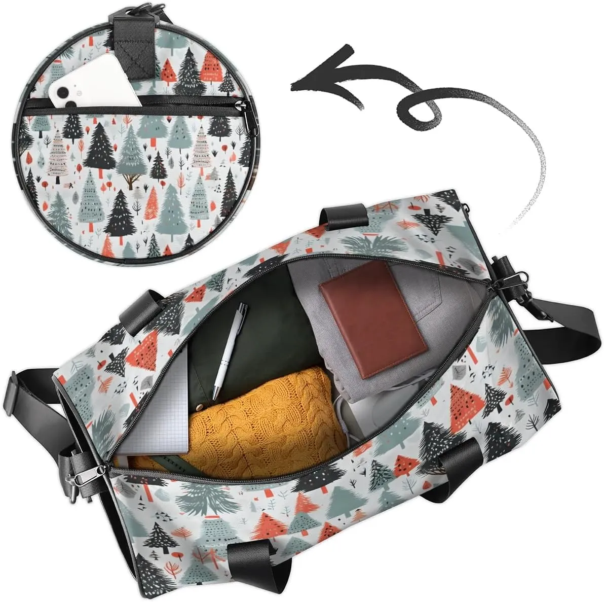 Gym Bags for Men Women Cute Trees Sports Duffel Bags Carry On Travel Duffle Bag with Detachable Adjustable Shoulder Strap Overnight Weekender Bag