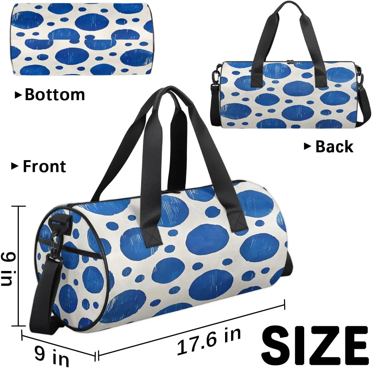 Gym Bags for Men Women Dot Printed Sports Duffel Bags Carry On Travel Duffle Bag with Detachable Adjustable Shoulder Strap Overnight Weekender Bag