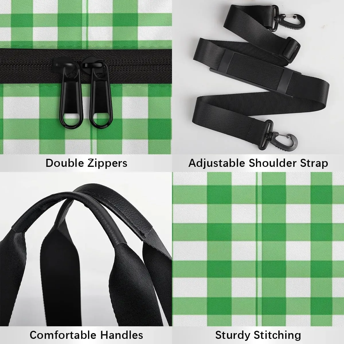 Gym Bags for Men Women Green Plaid Sports Duffel Bags Carry On Travel Duffle Bag with Detachable Adjustable Shoulder Strap Overnight Weekender Bag