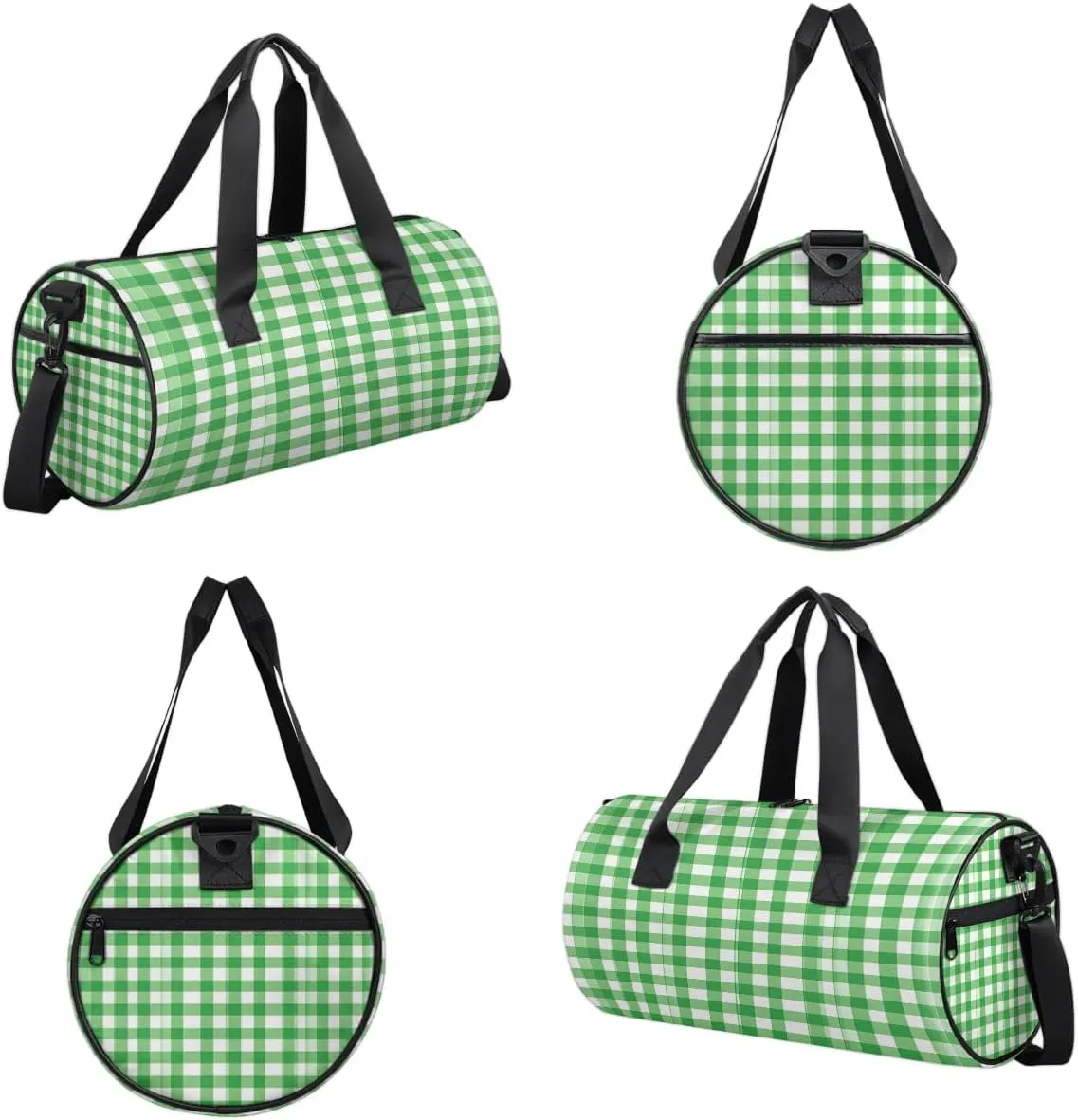 Gym Bags for Men Women Green Plaid Sports Duffel Bags Carry On Travel Duffle Bag with Detachable Adjustable Shoulder Strap Overnight Weekender Bag