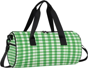 Gym Bags for Men Women Green Plaid Sports Duffel Bags Carry On Travel Duffle Bag with Detachable Adjustable Shoulder Strap Overnight Weekender Bag