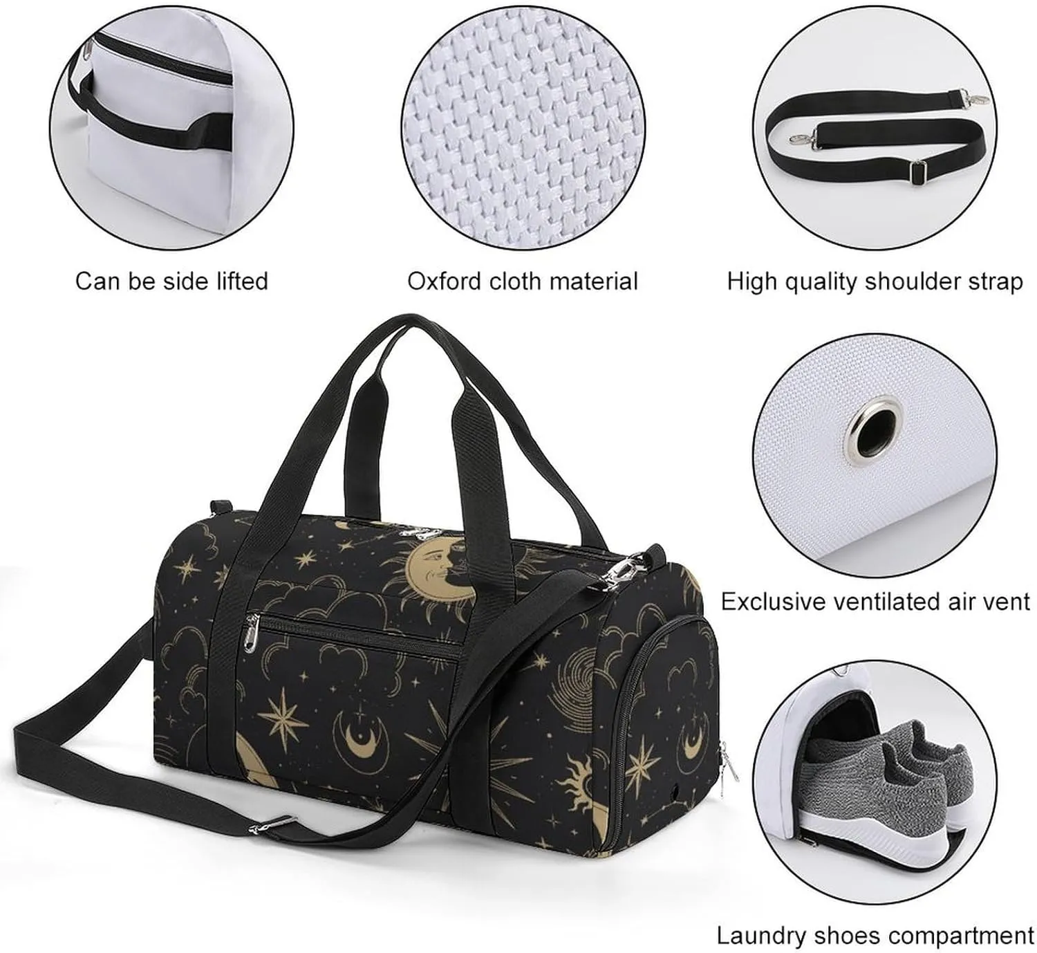 Gym Duffel Bag with Shoe Compartment Wet Pocket, Astrology-pattern Travel Bag for Men Women, style-1