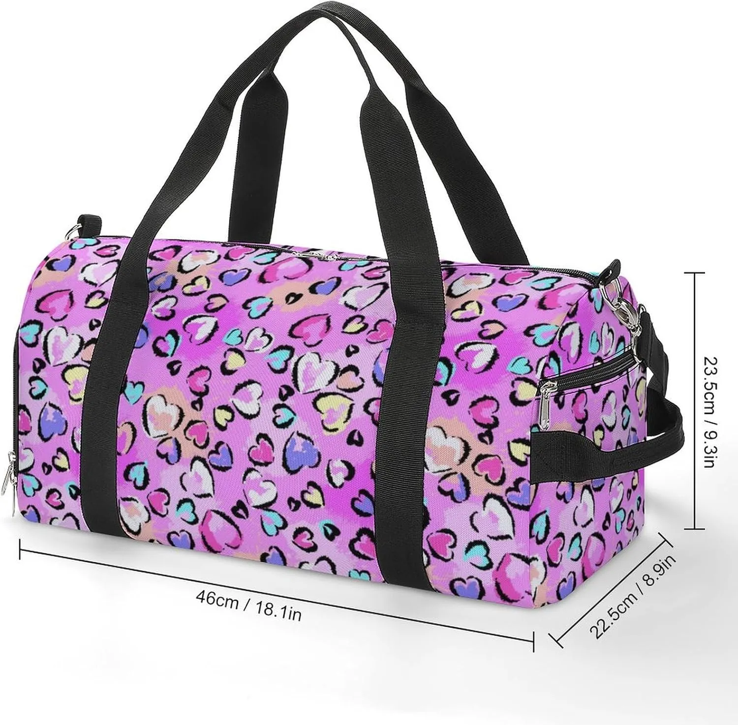 Gym Duffel Bag with Shoe Compartment Wet Pocket, Chaotic Leopard Print with Hearts Travel Bag for Men Women