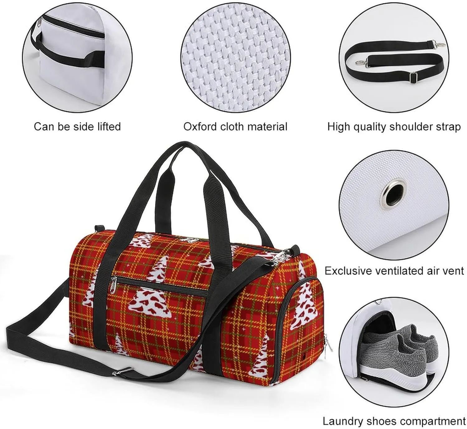 Gym Duffel Bag with Shoe Compartment Wet Pocket, Christmas Red Travel Bag for Men Women, style-1