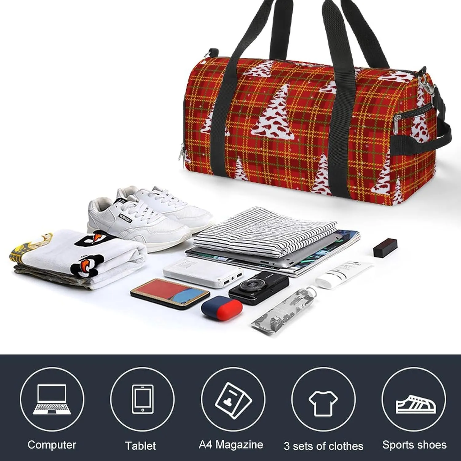 Gym Duffel Bag with Shoe Compartment Wet Pocket, Christmas Red Travel Bag for Men Women, style-1