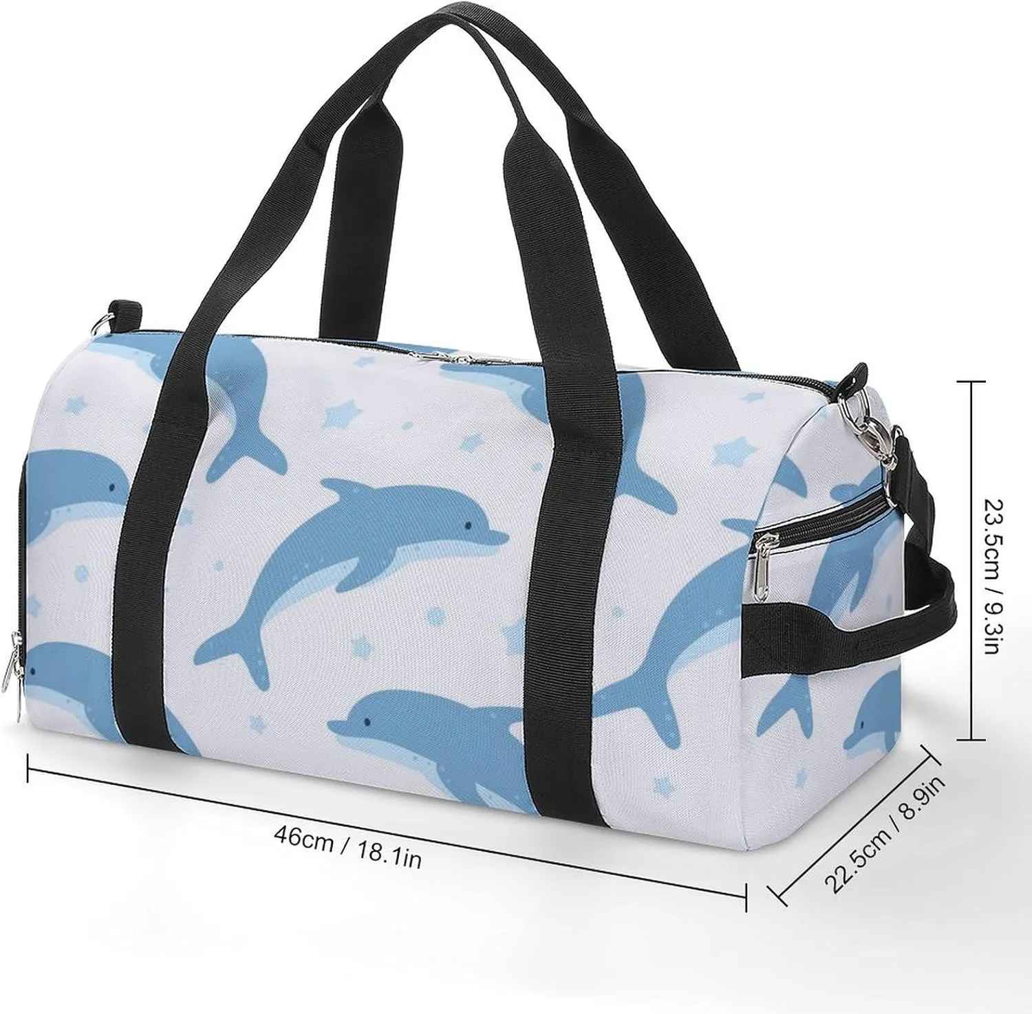 Gym Duffel Bag with Shoe Compartment Wet Pocket, Dolphins Cartoon Travel Bag for Men Women