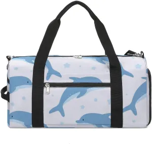 Gym Duffel Bag with Shoe Compartment Wet Pocket, Dolphins Cartoon Travel Bag for Men Women