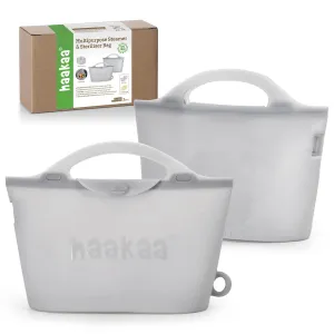 Haakaa Silicone Microwave Steamer & Steriliser Bag, 2000ml Large Capacity Reusable Steaming Bags for Baby Bottles/Breast Pump/Accessories/Pacifiers/Teethers,Great for Home and On-The-Go, Grey/2PC