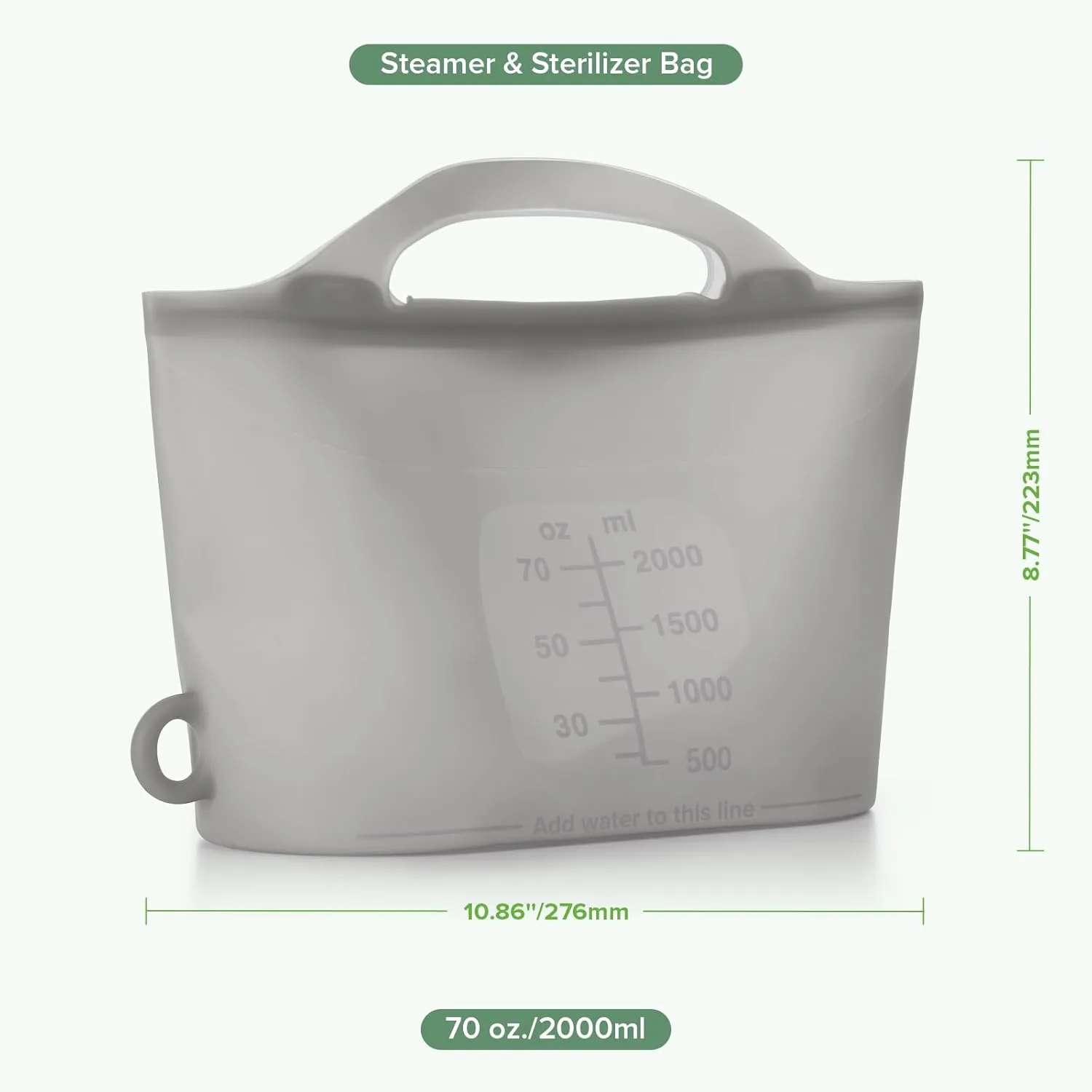 Haakaa Silicone Microwave Steamer & Steriliser Bag, 2000ml Large Capacity Reusable Steaming Bags for Baby Bottles/Breast Pump/Accessories/Pacifiers/Teethers,Great for Home and On-The-Go, Grey/2PC
