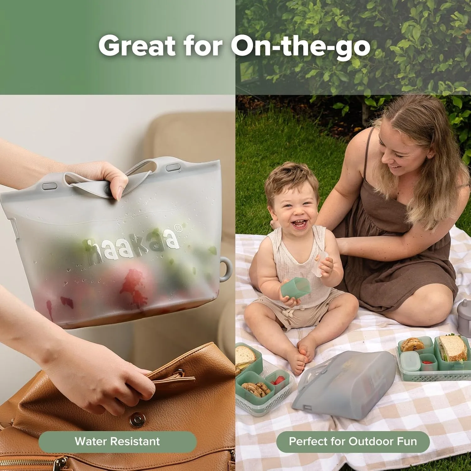 Haakaa Silicone Microwave Steamer & Steriliser Bag, 2000ml Large Capacity Reusable Steaming Bags for Baby Bottles/Breast Pump/Accessories/Pacifiers/Teethers,Great for Home and On-The-Go, Grey/2PC