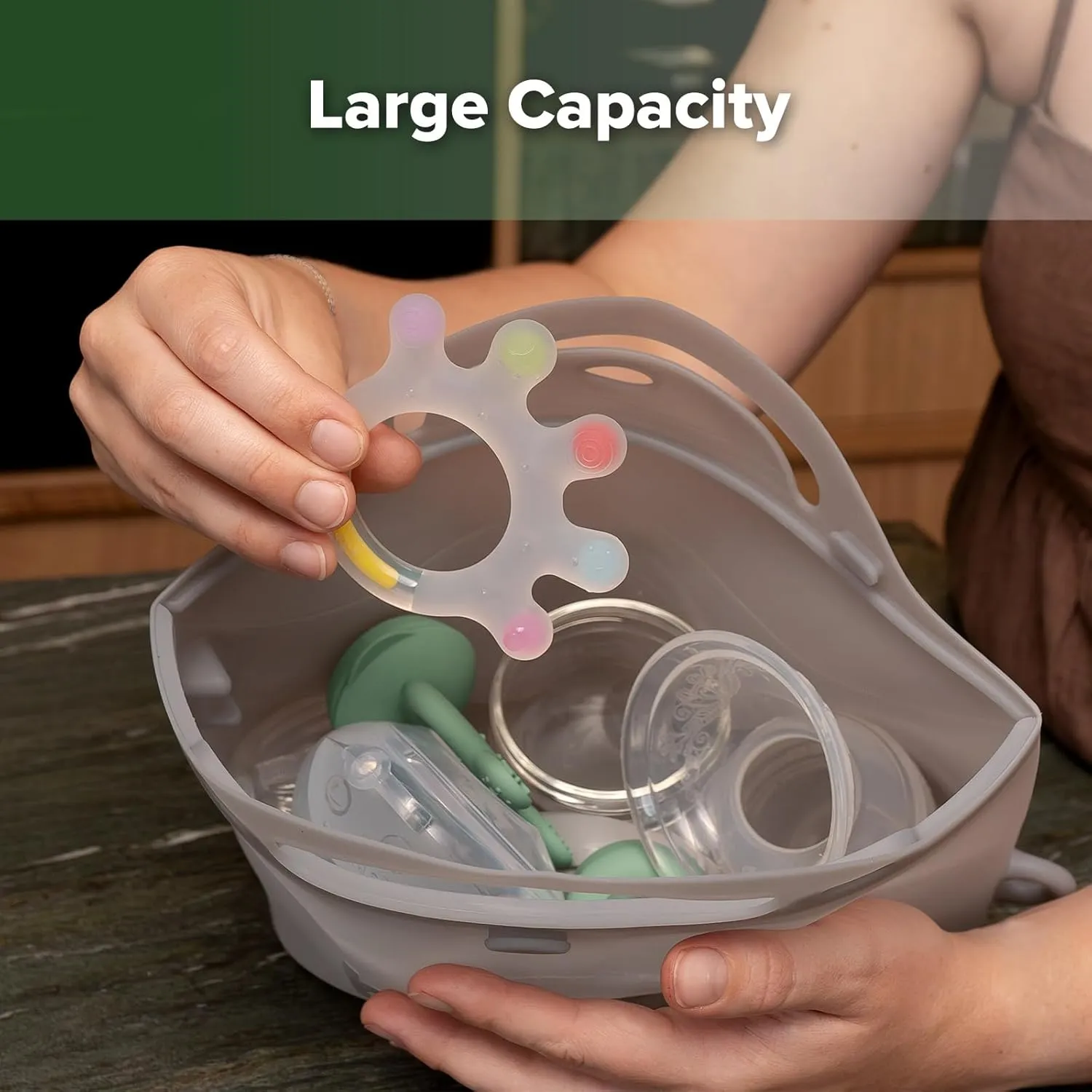 Haakaa Silicone Microwave Steamer & Steriliser Bag, 2000ml Large Capacity Reusable Steaming Bags for Baby Bottles/Breast Pump/Accessories/Pacifiers/Teethers,Great for Home and On-The-Go, Grey/2PC
