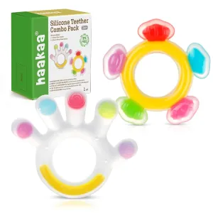 Haakaa Silicone Teether Combo - Baby Freezer Teething Toy - Soft Cold Teether - Soothe Teething Pain & Itching Gums - Perfect Size - Palm & Ferris Wheel Shape for 3M  Babies BPA Free - 2 pk
