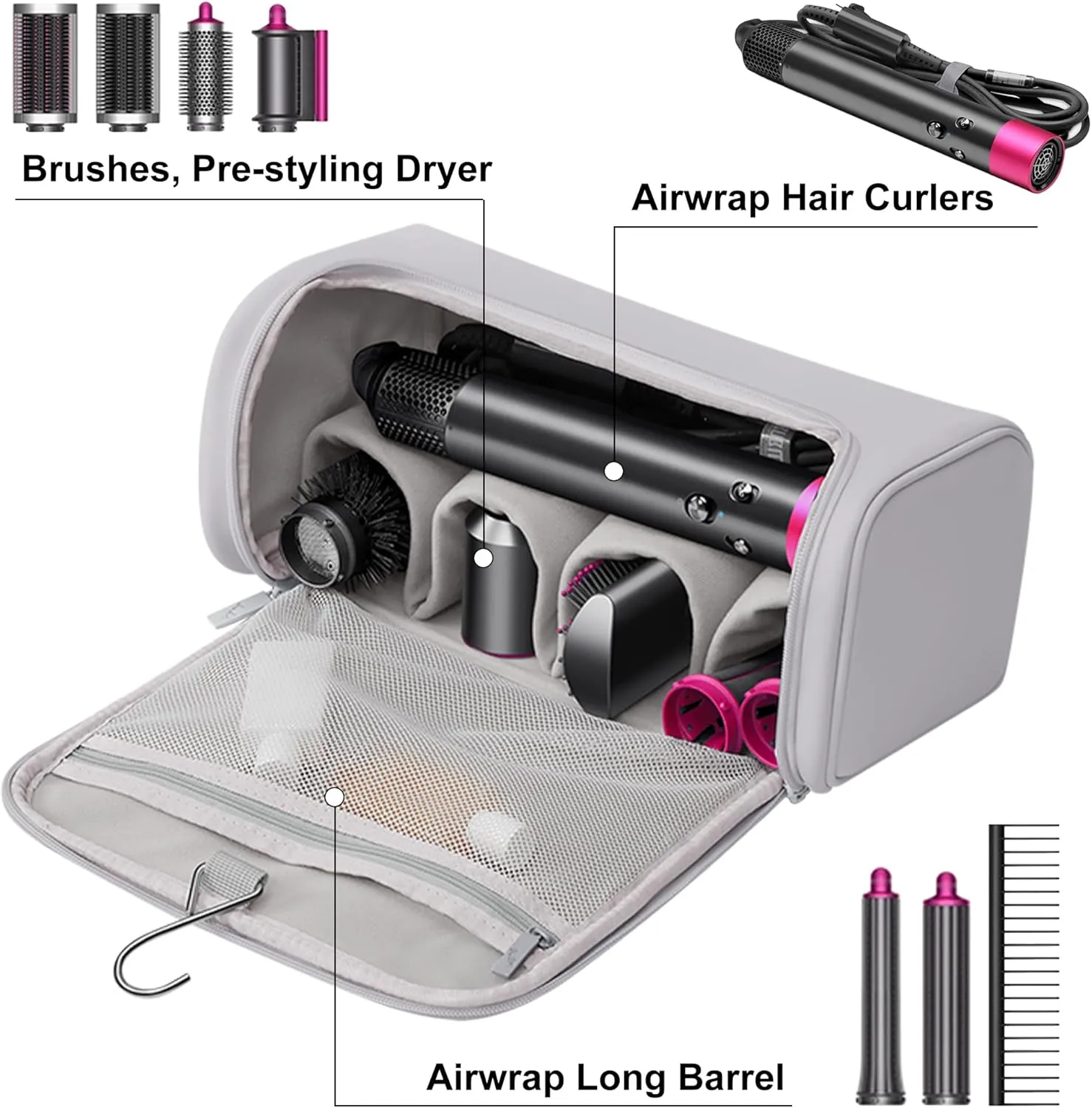 Hair Dryer Travel Case, Portable Hairdryer Storage Bag with Hanging Hook, Waterproof Hair Dryers Organizer Bags
