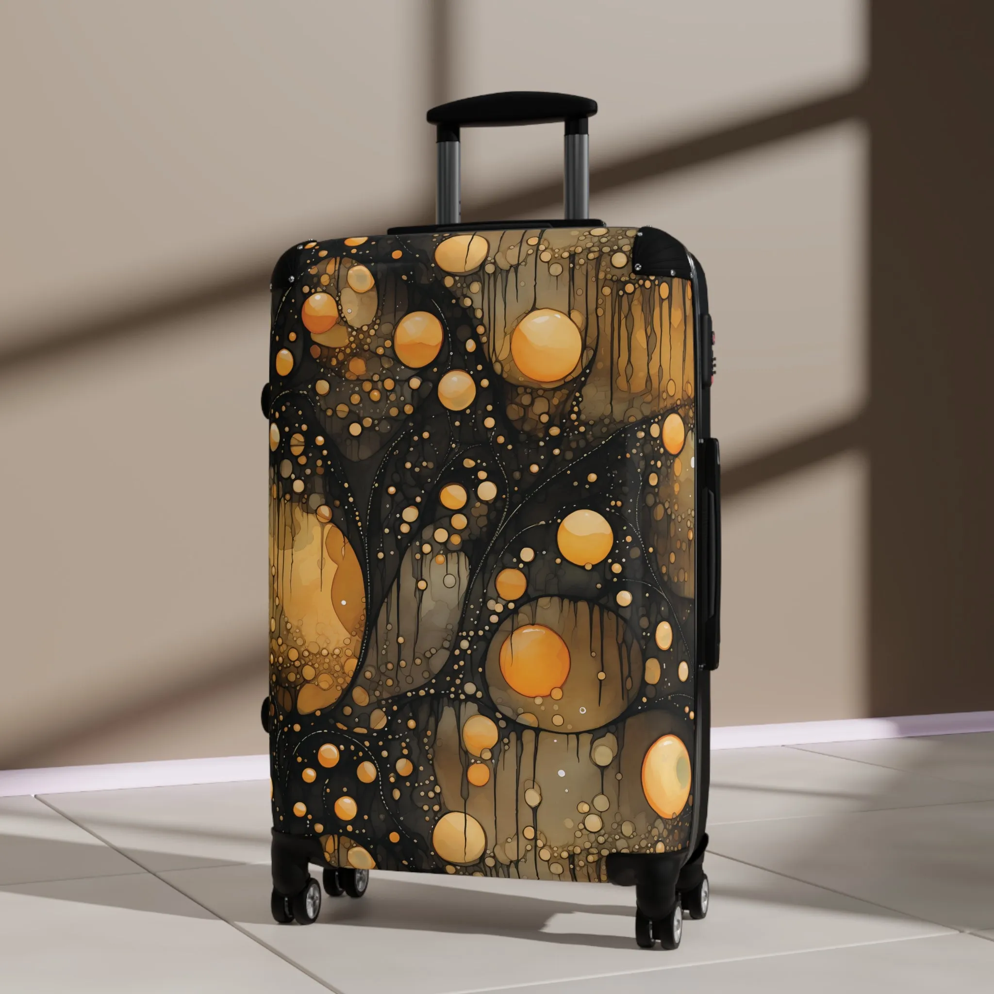 Halloween Yellow Orange Floating Blobs and Dark Suitcase