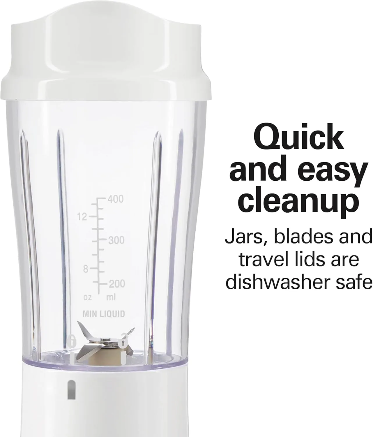 Hamilton Beach Portable Blender for Shakes and Smoothies with 14 Oz BPA Free Travel Cup and Lid, Durable Stainless Steel Blades for Powerful Blending Performance, 2 Jars - White (51102V)