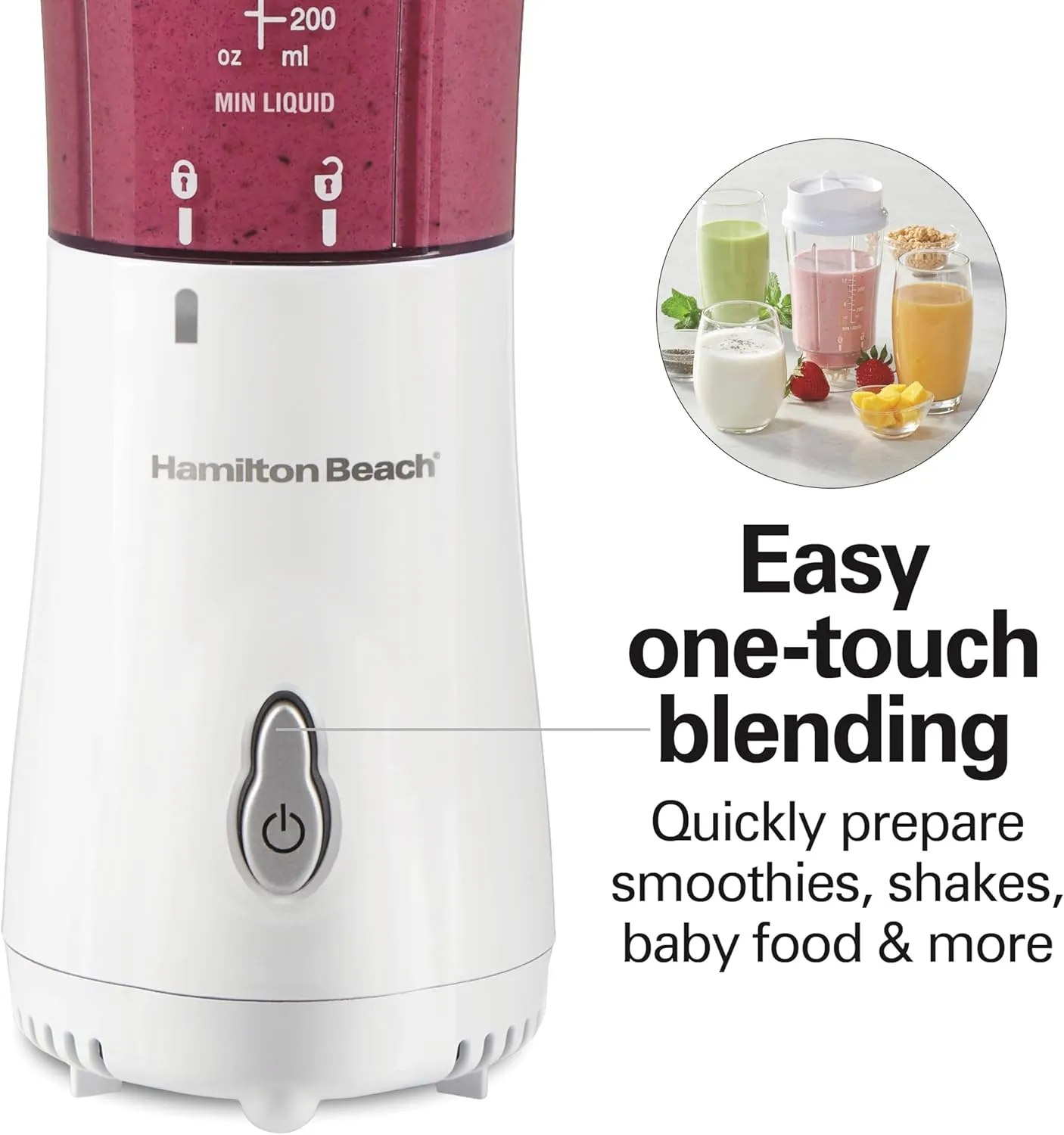 Hamilton Beach Portable Blender for Shakes and Smoothies with 14 Oz BPA Free Travel Cup and Lid, Durable Stainless Steel Blades for Powerful Blending Performance, 2 Jars - White (51102V)