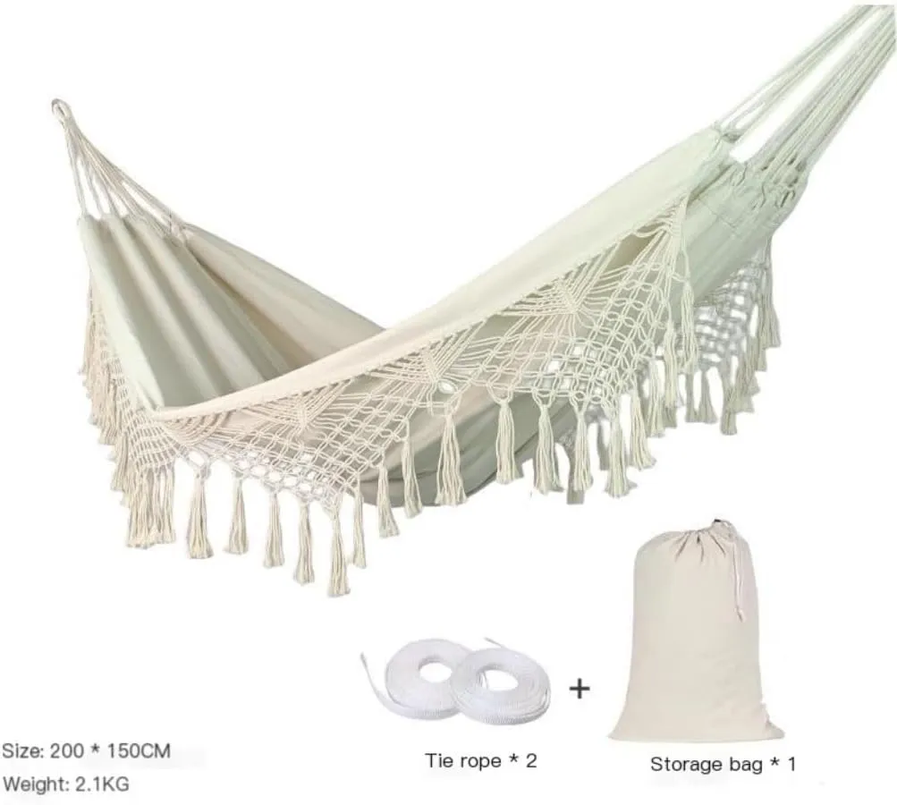 Hammocks Outdoor Anti-Rollover Double Hammock Outdoor Camping Tassel Canvas Hammock Beach Photography Bohemian Swing Camping Hammocks