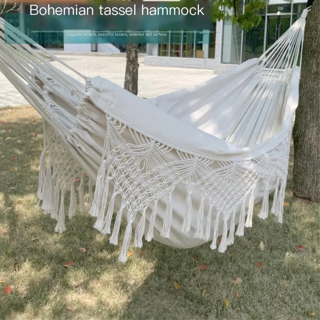 Hammocks Outdoor Anti-Rollover Double Hammock Outdoor Camping Tassel Canvas Hammock Beach Photography Bohemian Swing Camping Hammocks
