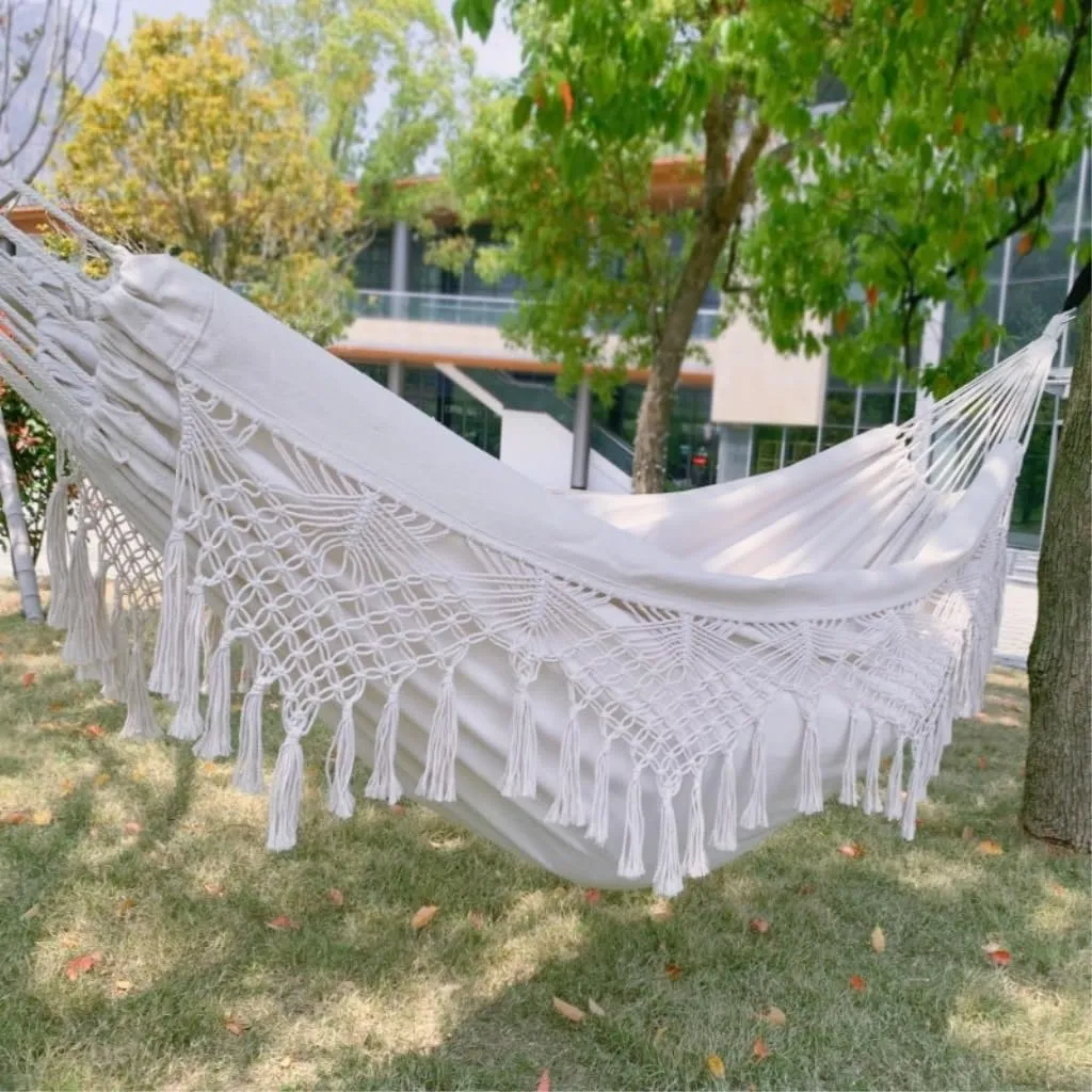 Hammocks Outdoor Anti-Rollover Double Hammock Outdoor Camping Tassel Canvas Hammock Beach Photography Bohemian Swing Camping Hammocks