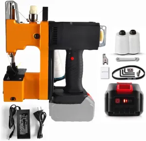 Handheld Bag Sewing Machine, Portable Bag Closing Machine Bag Stitcher, Cordless Industrial Bag Sealing Device for Rice Bag with Rechargeable 2000mAh Battery, Automatic Secant & 2 Needle Pitches