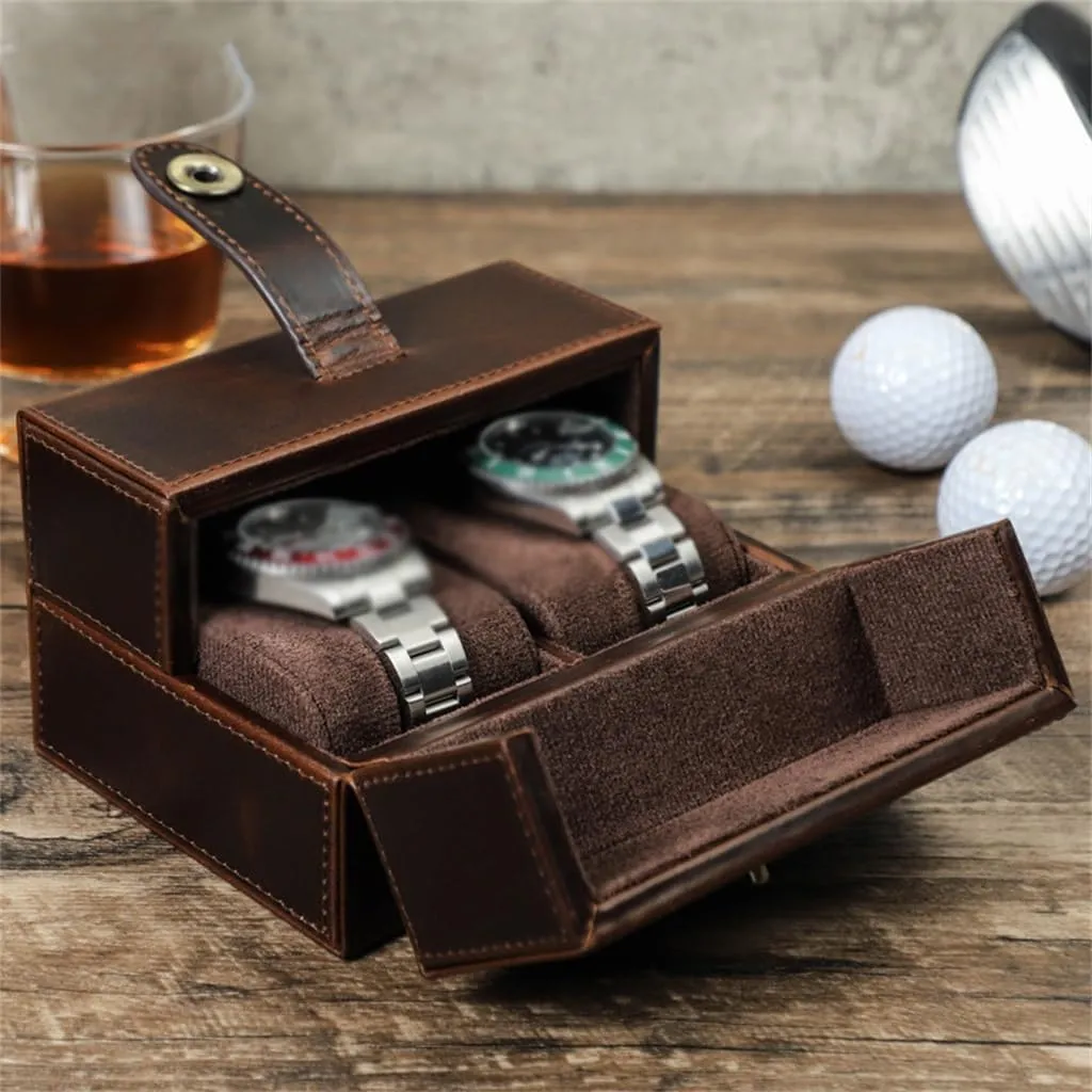 Handmade Portable Mechanical Watch Case with Leather, Anti Drop Travel Watch Storage Box