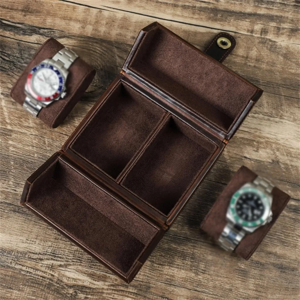Handmade Portable Mechanical Watch Case with Leather, Anti Drop Travel Watch Storage Box