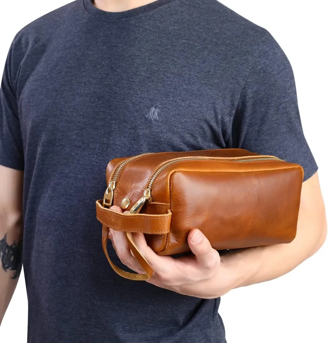 hanging toiletry bag, mens toiletry bag leather dopp kit mens travel bag toiletry cosmetic bag mens shaving bag (1 Light Brown)