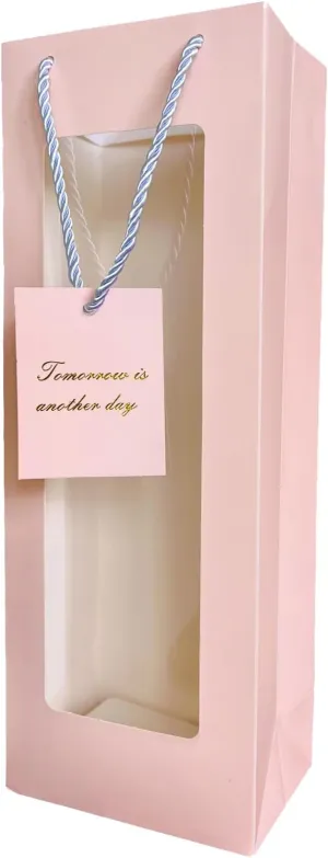 HANSWARE 12PCS Wine Gift Bags with Handles for Bottles Gifts Clear Window Paper Wine Bag for Valentines,Wedding,Easter,Christmas,Baby Shower,Birthday Party,Pink-12PCS