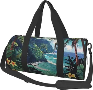 Hawaiian Printed Sports Gym Bag for Men Women Foldable Duffel Bag Carry On Weekender Bag for Travel Sports