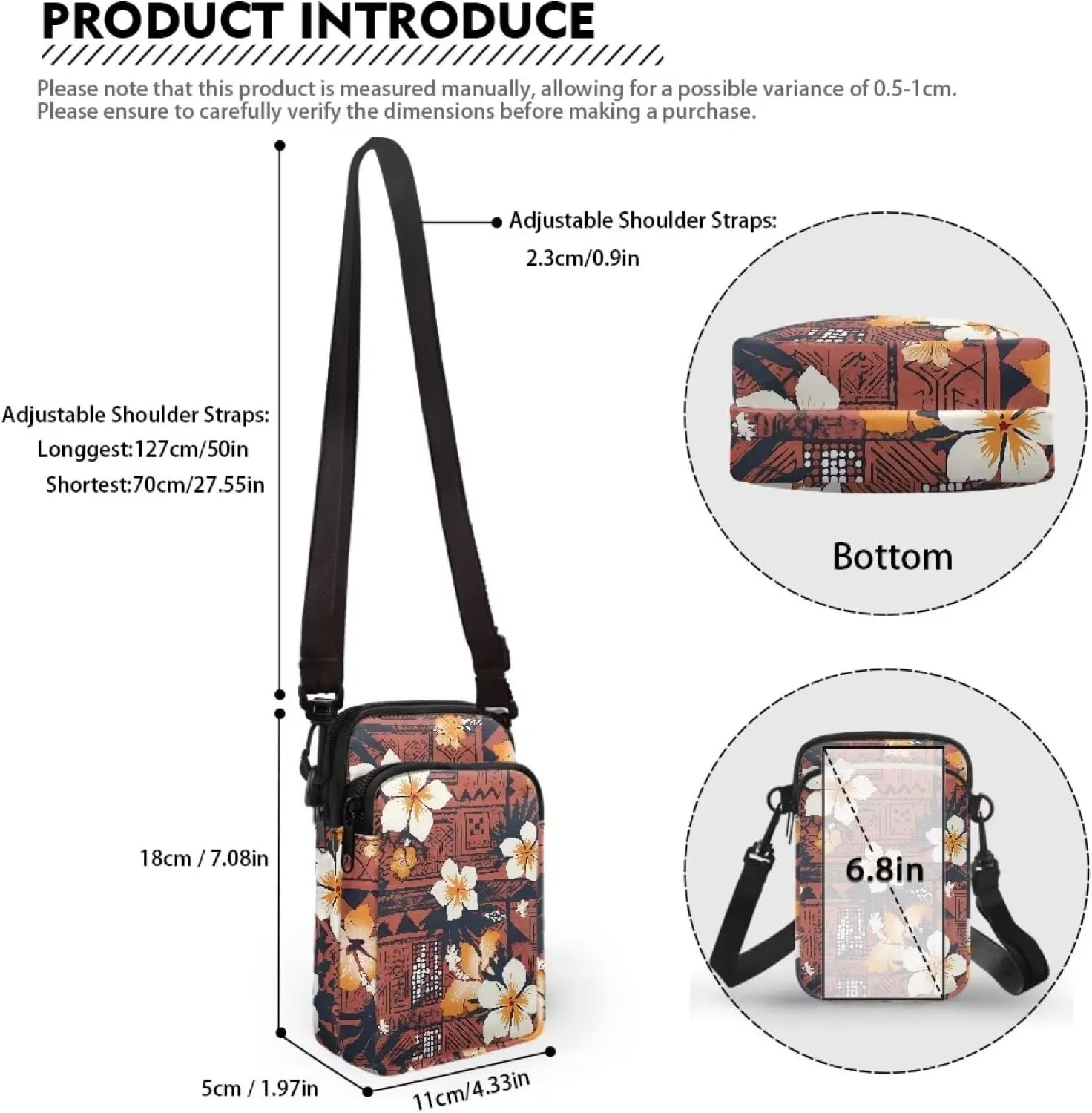Hawaiian Tribal Small Crossbody Bags for Women Cell Phone Bag Purse, Sea Turtle Zipper Sling Purses Shoulder Bag
