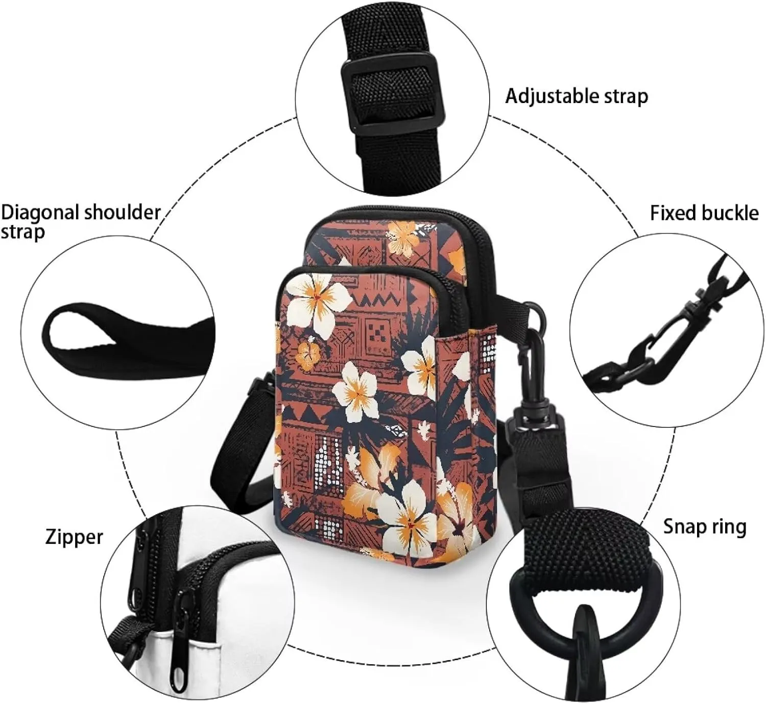 Hawaiian Tribal Small Crossbody Bags for Women Cell Phone Bag Purse, Sea Turtle Zipper Sling Purses Shoulder Bag