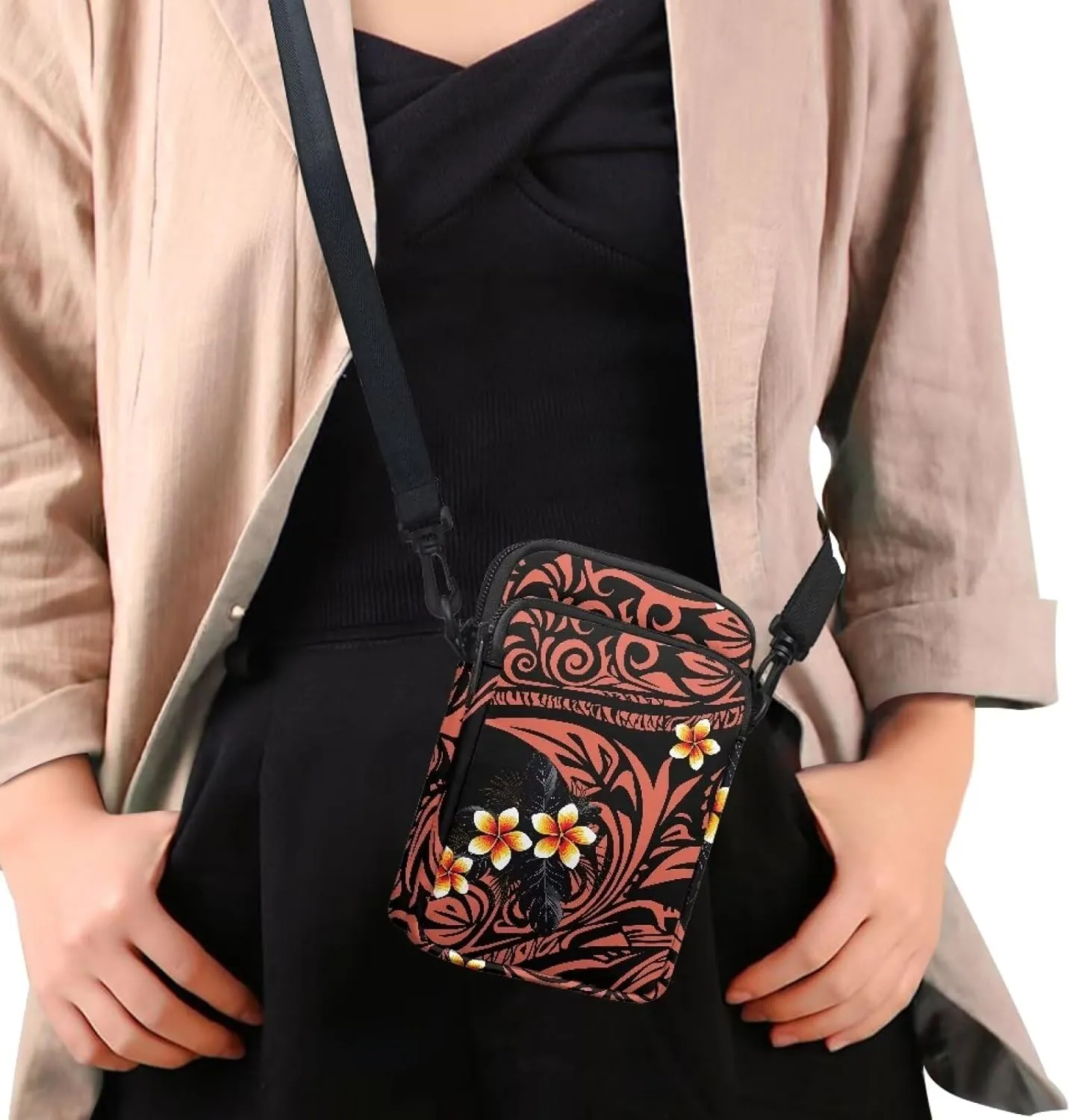 Hawaiian Tribal Small Crossbody Bags for Women Cell Phone Bag Purse, Sea Turtle Zipper Sling Purses Shoulder Bag