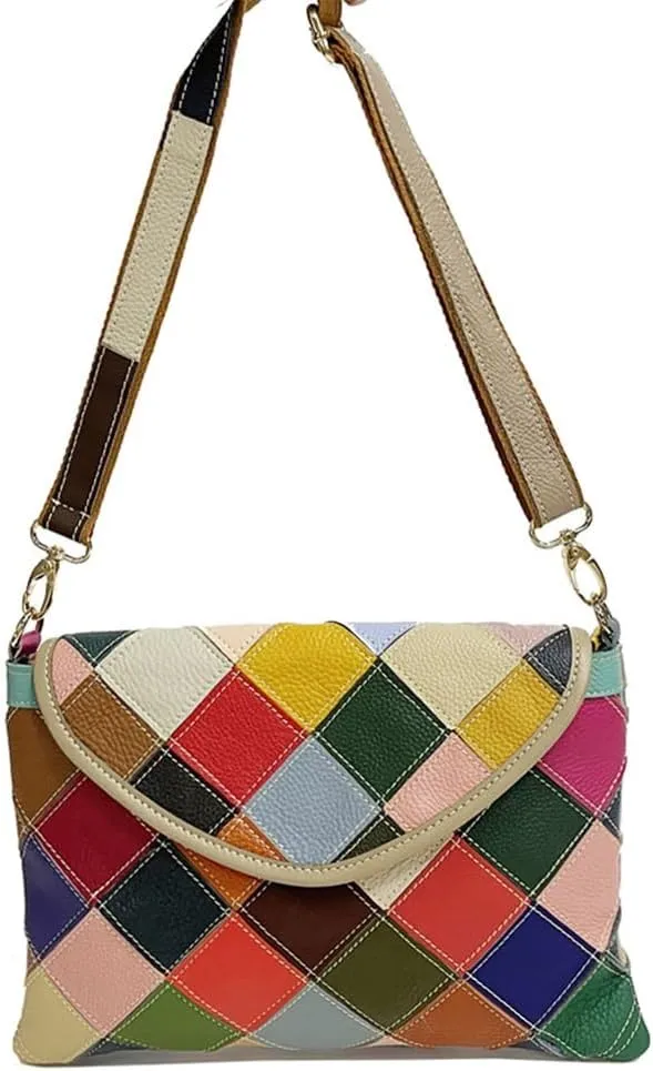 HBJWOV Bag White Collar Commuter Women's Color Leather Linger Splicing Shoulder Crossbody Bag
