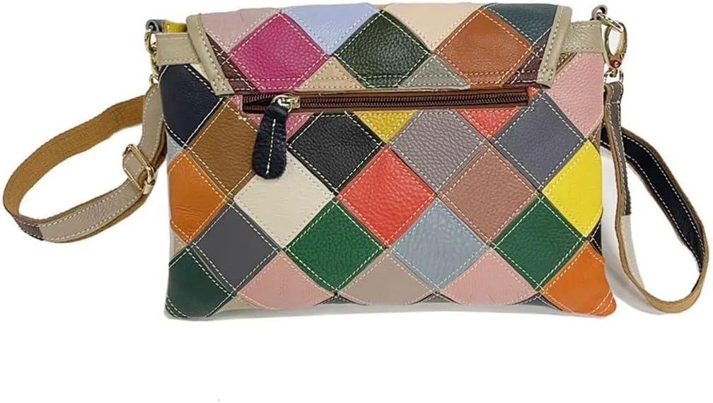 HBJWOV Bag White Collar Commuter Women's Color Leather Linger Splicing Shoulder Crossbody Bag
