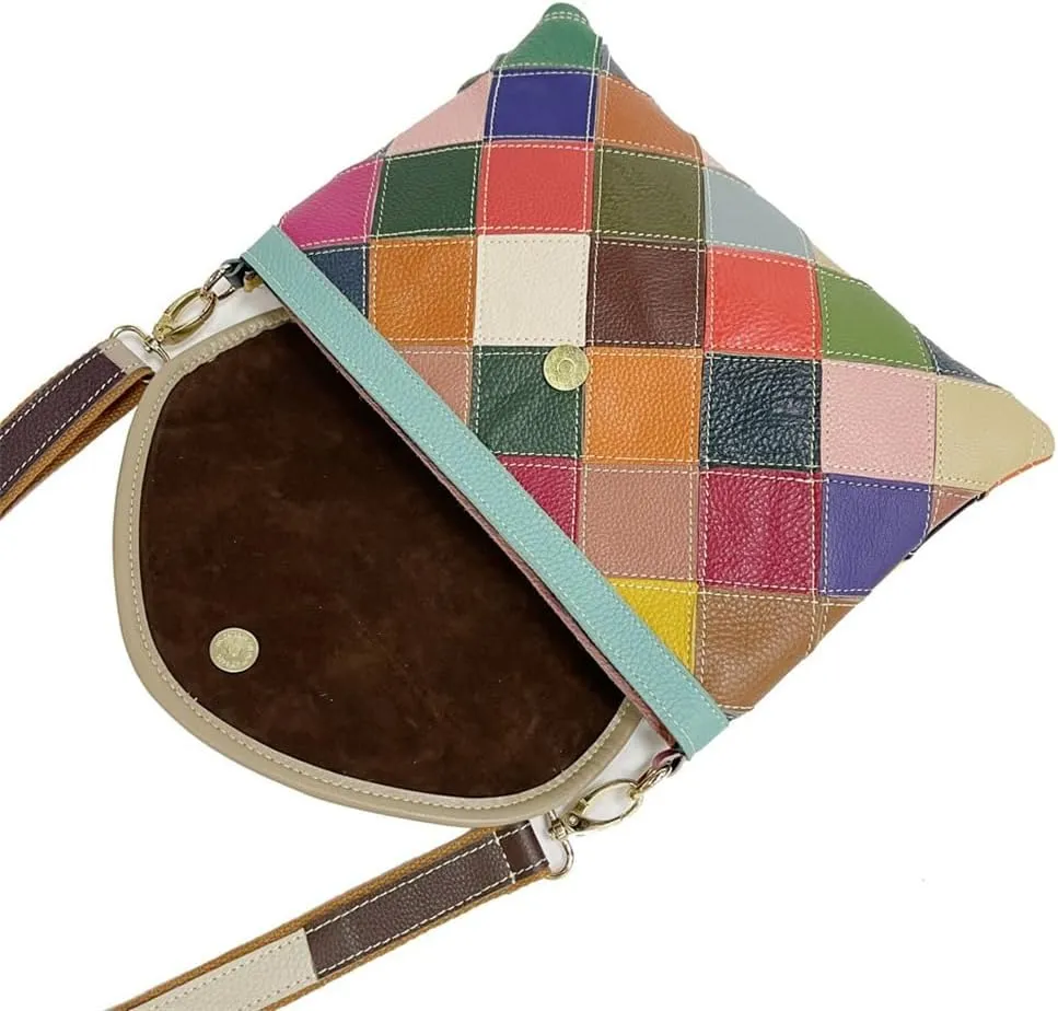 HBJWOV Bag White Collar Commuter Women's Color Leather Linger Splicing Shoulder Crossbody Bag