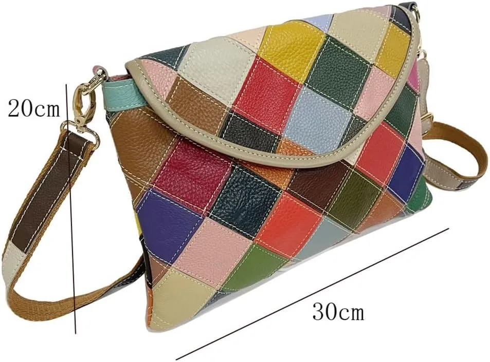 HBJWOV Bag White Collar Commuter Women's Color Leather Linger Splicing Shoulder Crossbody Bag