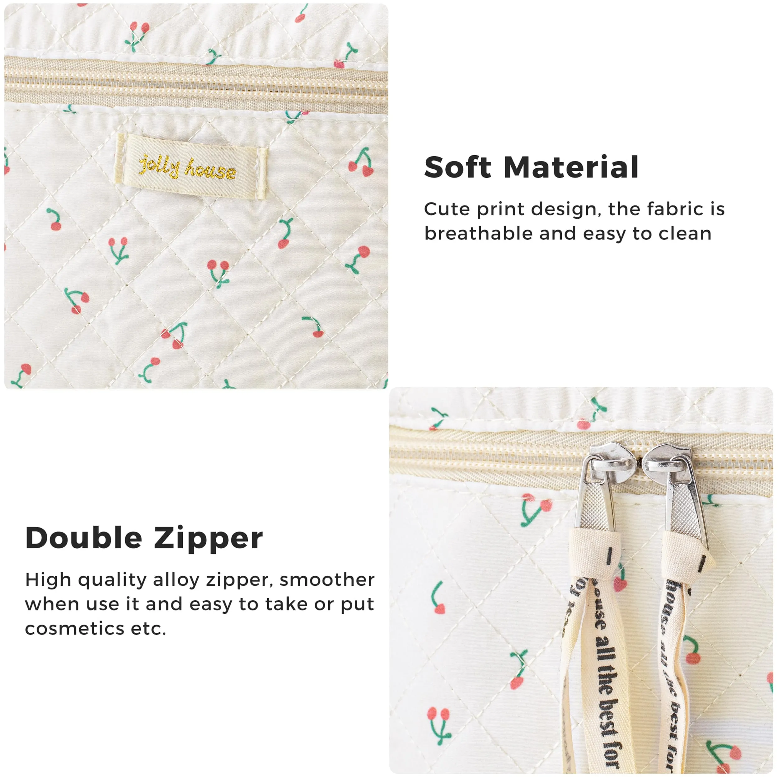 HBselect Quilted Makeup Bag, 3PCS Cotton Large Travel Makeup Bag, Cute Floral Coquette Make up Bag Cosmetic Bag Toiletry Bag for Women Girls
