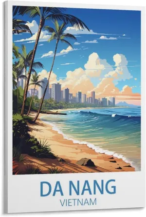 HCNEIAJ Da Nang Vietnam Vintage Travel Posters Beach 3 12x18inch(30x45cm) Modern Canvas Wall Art Posters for Living Room Decor Paintings for Home Decoration