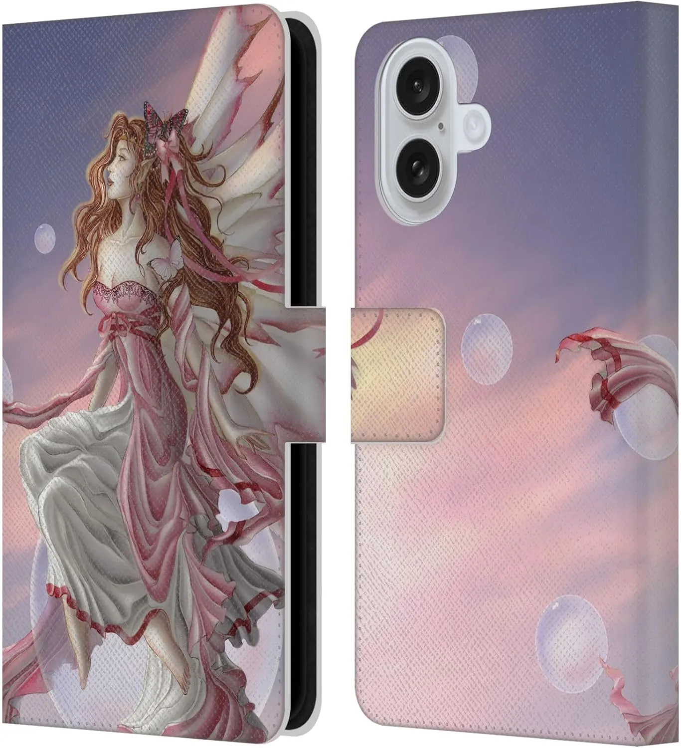 Head Case Designs Officially Licensed Nene Thomas Daybreak Pink Fairy Bubbles Leather Book Wallet Case Cover Compatible with Apple iPhone 16