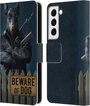 Head Case Designs Officially Licensed Vincent HIE Beware of Dog Canidae Leather Book Wallet Case Cover Compatible with Samsung Galaxy S22 5G