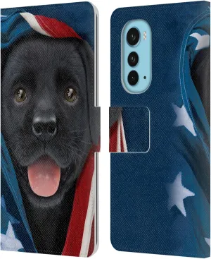Head Case Designs Officially Licensed Vincent HIE Patriotic Black Lab Canidae Leather Book Wallet Case Cover Compatible with Motorola Edge (2022)