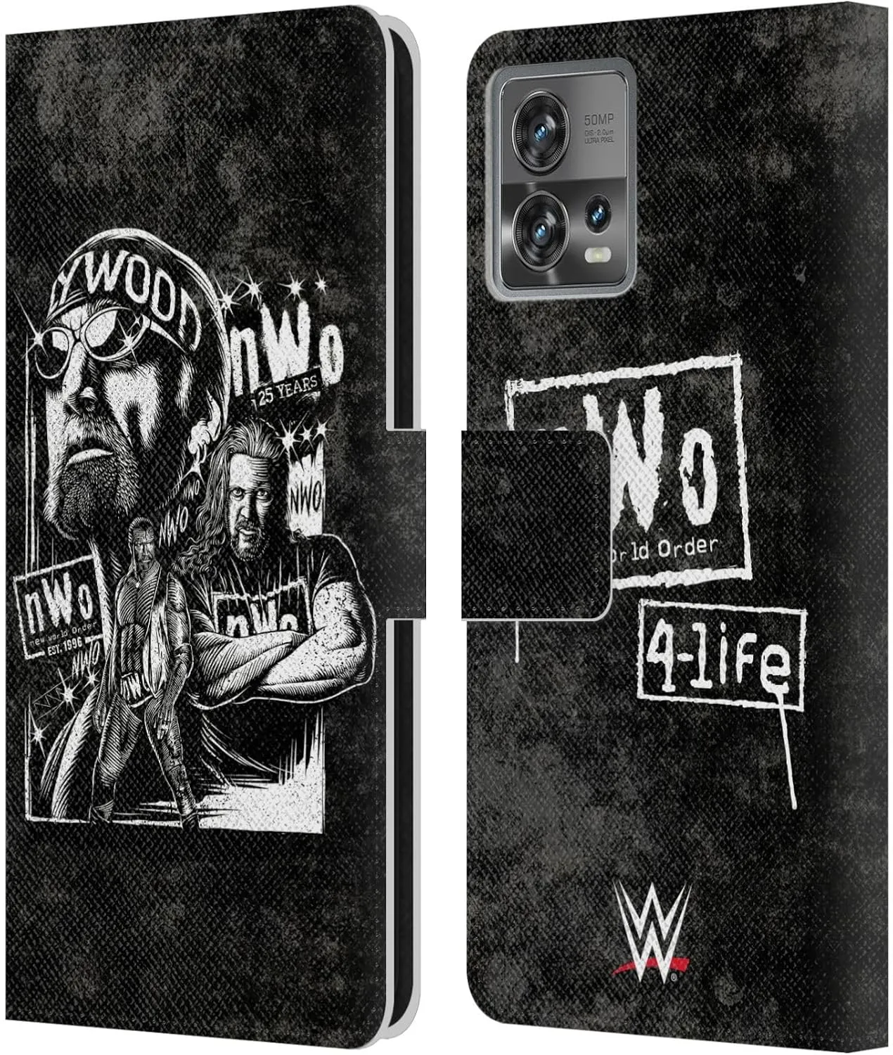 Head Case Designs Officially Licensed WWE Fathead Superstar NWO Leather Book Wallet Case Cover Compatible with Motorola Moto Edge 30 Fusion