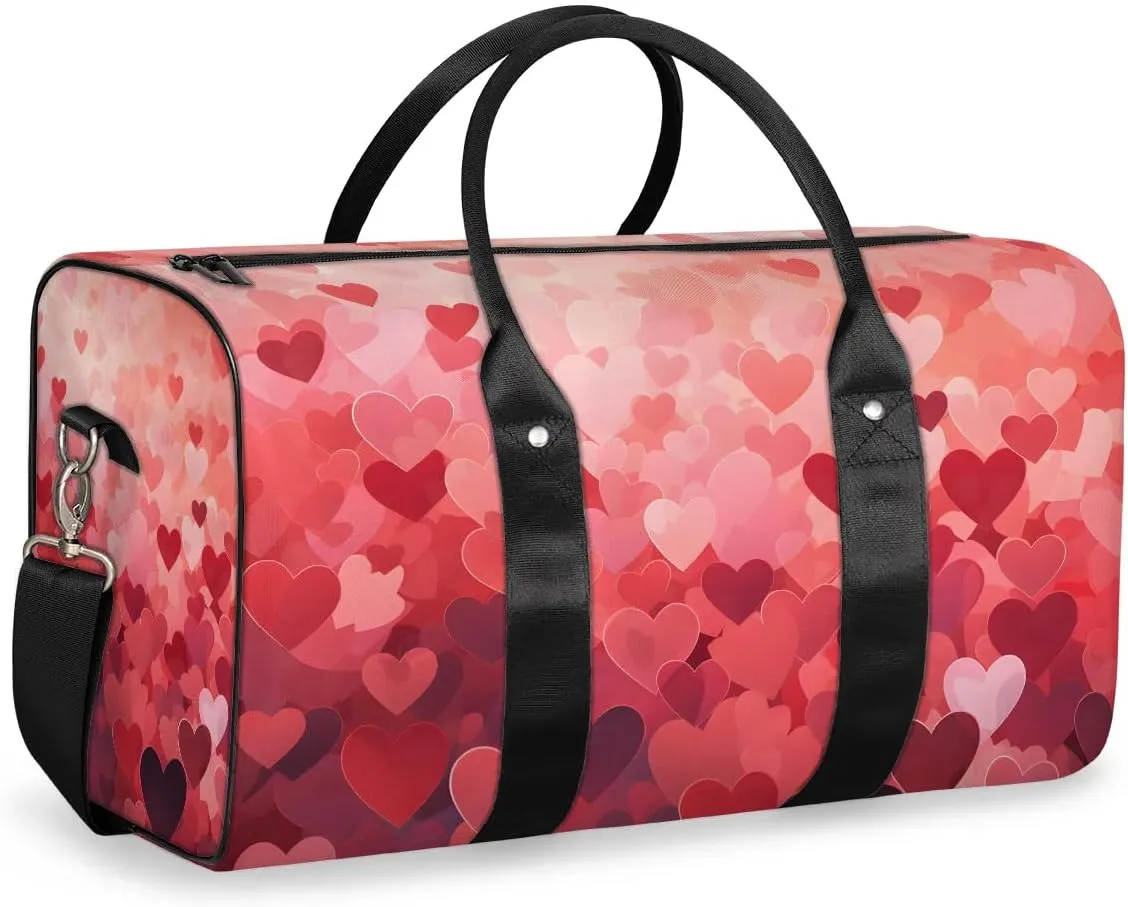 Heart Valentine's Day Travel Duffel Bag for Women Men Waterproof Foldable Overnight Weekender Bag Large Capacity Sports Gym Bag