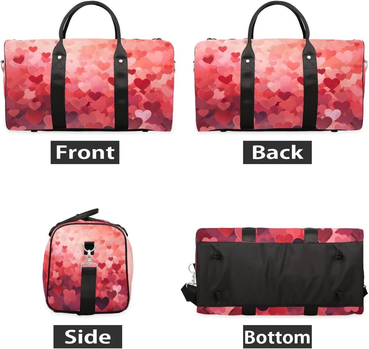 Heart Valentine's Day Travel Duffel Bag for Women Men Waterproof Foldable Overnight Weekender Bag Large Capacity Sports Gym Bag