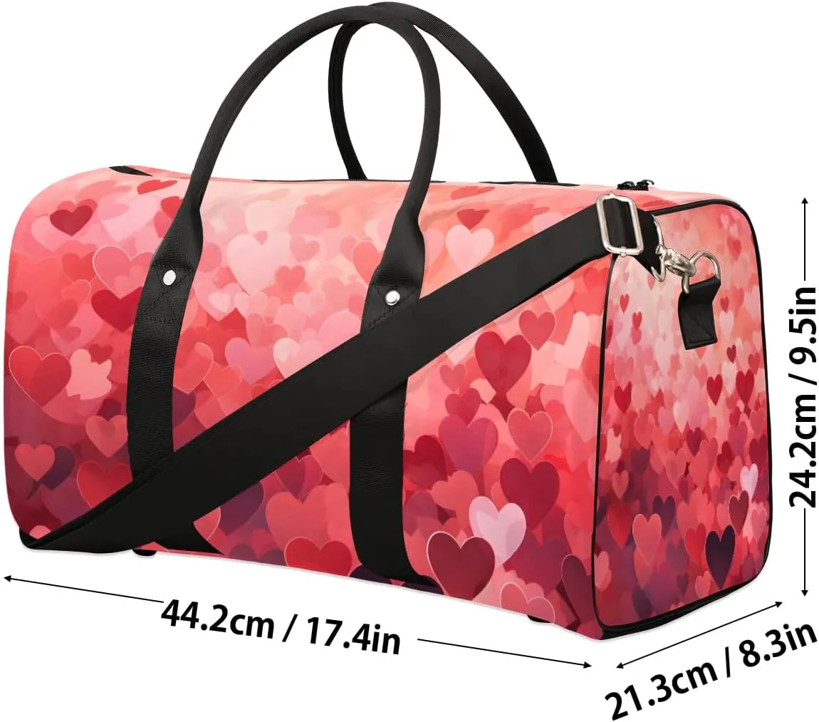 Heart Valentine's Day Travel Duffel Bag for Women Men Waterproof Foldable Overnight Weekender Bag Large Capacity Sports Gym Bag
