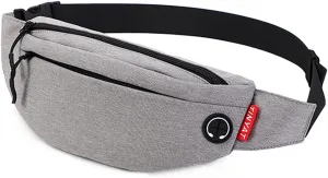 Hebetag Outdoor Sports Runing Fanny Pack Waist Bag for Men Women Travel Hiking Walking Hip Bum Belt Slim Cell Phone Purse Earphone Hole Wallet Chest Pouch (Gray)