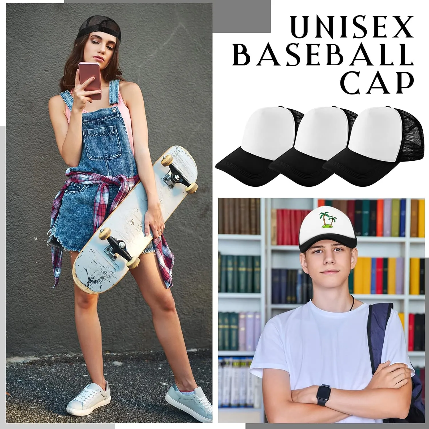 Hercicy 40 Pack Sublimation Blank Trucker Hat Bulk Baseball Cap Adjustable Mesh Unisex Polyester Hat Heat Transfer